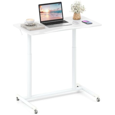 Tavolo con ruote per divano letto da 95 x 52 cm, scrivania regolabile in altezza, tavolino laterale, gazebo a C con ruote bloccabili, bianco