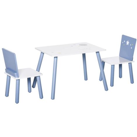 TAVOLO CON SEDIE BAMBINI E BAMBINE 2-6 ANNI IN LEGNO AZZURRO E BIANCO