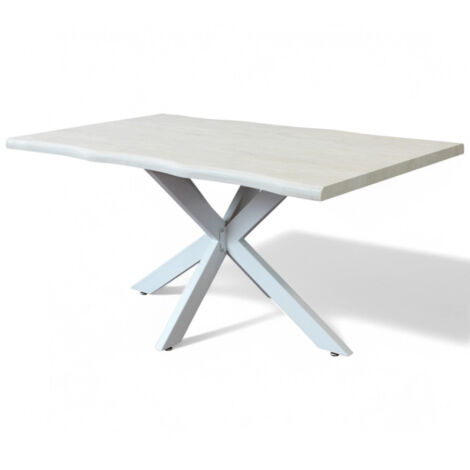 Tavolo con struttura in metallo e piano in melaminico effetto legno bianco 160x90xH75 cm