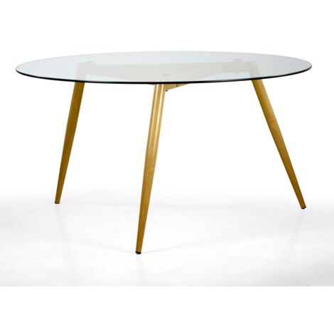 Tavolo con Top in Vetro Tondo Ø139,5x74 cm Gambe in Legno