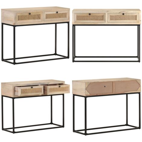 Tavolo Consolle 100x35x76 cm Massello di Mango e Canna Naturale - Tavolo per ingresso - Tavolo in mango