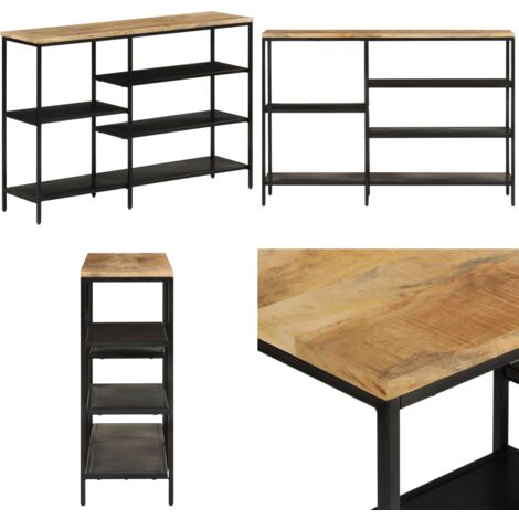 Tavolo Consolle 110x30x75cm Legno Massello Mango Grezzo e Ferro - Tavolo da ingresso - Tavolo in legno