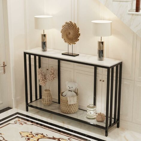 Tavolo Consolle 2 Ripiani da Ingresso Moderno in marmo Lusso Bianco soggiorno corridoio 120cm