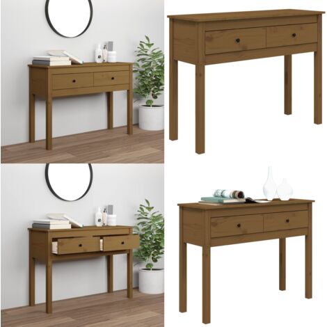 Tavolo Consolle Ambrato 100x35x75 cm in Legno Massello di Pino - Tavolo da ingresso - Tavolo da salotto