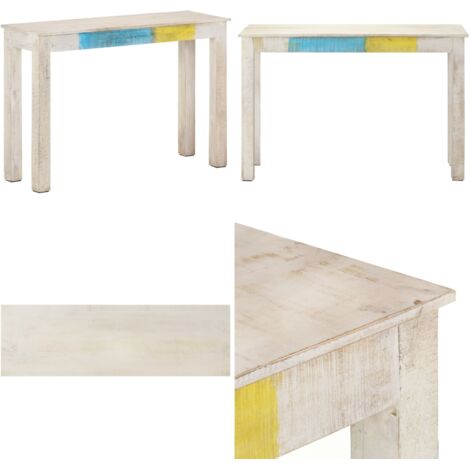 Tavolo Consolle Bianco 115x35x77 cm in Legno di Mango Grezzo - Tavolo da ingresso in legno - Tavolo rustico