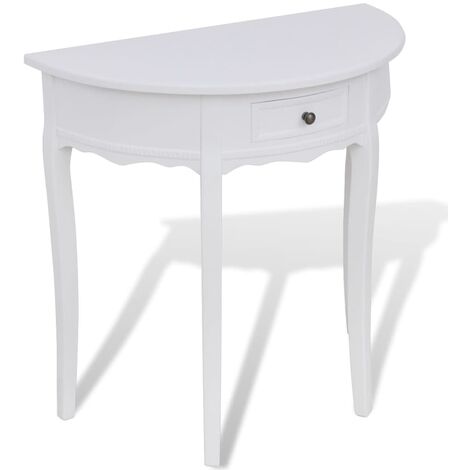 Legno Massello Tavolo Consolle Semicircolare con Cassetto e Ripiano Tavolino Trucco Arredi per Interni Arredo Salotto Bianco/Marrone