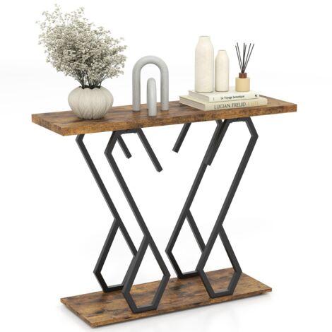 Tavolo consolle effetto marmo con piedini regolabili struttura in metallo, Tavolo d'ingresso 100x30x79cm Marrone
