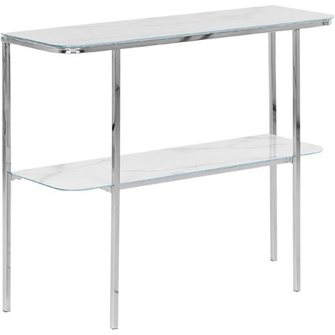 Tavolo consolle glamour effetto marmo piano bianco gambe in metallo argentato Calvert