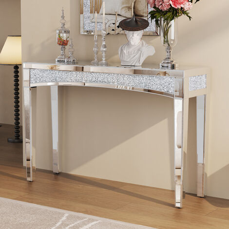 Tavolo Consolle Ingresso in Cristalli a Vetro Specchio Argento 120x35x79cm