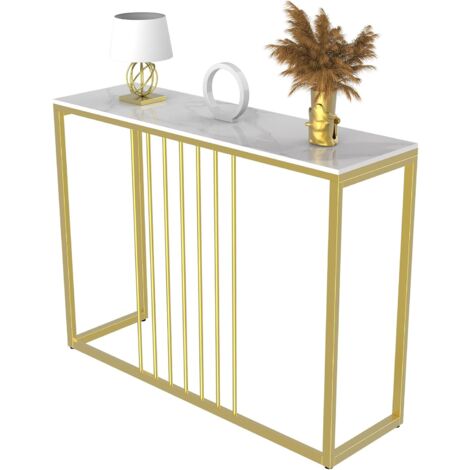 Tavolo Consolle ingresso in Marmo Bianco Oro Pietra Sinterizzata 100cm