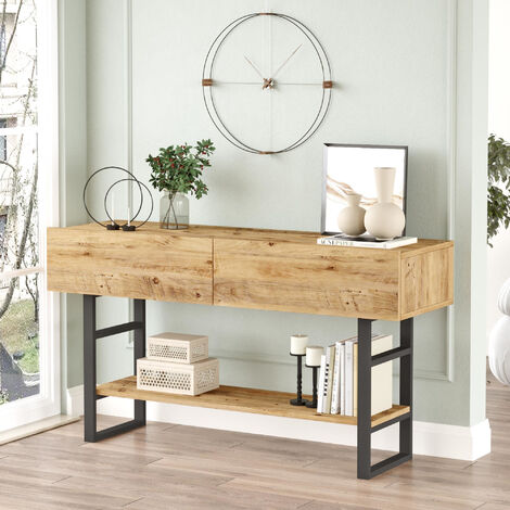 Tavolo Consolle Lappeenranta Mobile Contenitore con Ante a Ribalta 76x139x43 cm Effetto Rovere Rustico/Nero [en.casa]