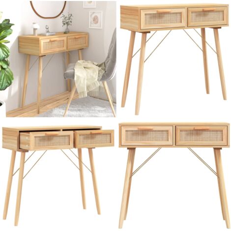 Tavolo Consolle Marrone 80x30x75 Massello Pino Rattan Naturale - Tavolo da ingresso - Tavolo in legno
