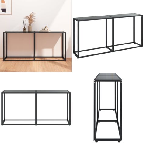 Tavolo Consolle Nero 160x35x75,5 cm in Vetro Temperato - Tavolo in vetro temperato - Tavolo in acciaio