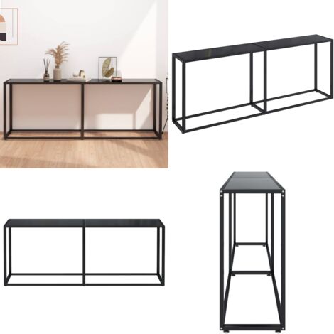 Tavolo Consolle Nero 200x35x75,5 cm in Vetro Temperato - Tavolo in vetro temperato - Tavolo in acciaio