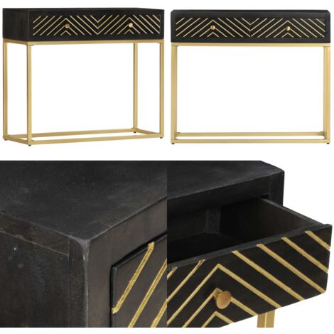 Tavolo Consolle Nero e Oro 90x30x75cm Legno Massello di Mango - Legno di mango - Tavolo in legno