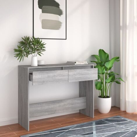 Tavolo Consolle，Tavolo da ingresso，Consolle Salvaspazio e Multiuso per Soggiorno, Ingresso e Corridoio Grigio Sonoma 100x35x76,5 cm in Truciolato CNWI803971 MaisonChic
