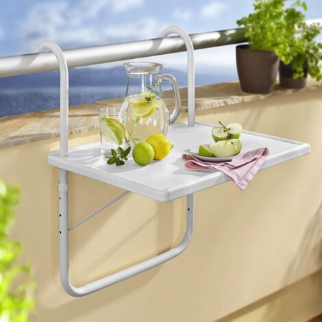 BAKAJI Tavolo da Balcone Regolabile Tavolino da Ringhiera Bianco Regolabile 52 x 40 cm