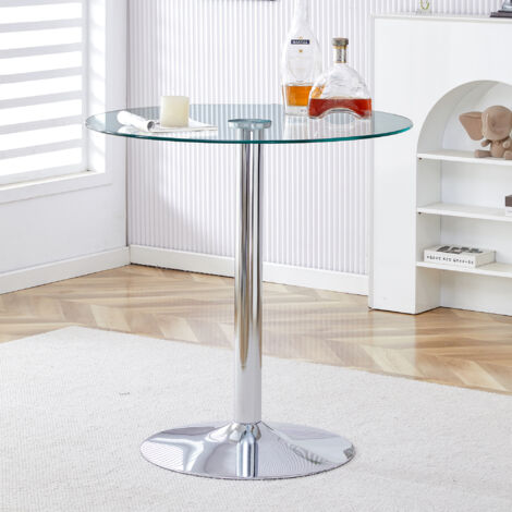 Tavolo da bar 89x89x92cm base metallica stabile facile pulizia piano in vetro trasparente metallo argento per casa e locale