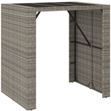 Tavolo da Bar con Piano in Vetro Grigio 105x80x110cm Polyrattan vidaXL