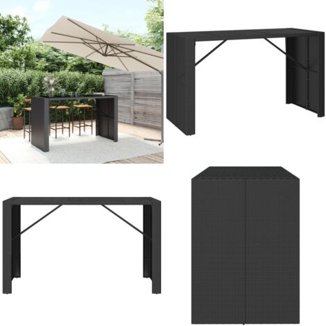Tavolo da Bar con Piano in Vetro Nero 185x80x110 cm Polyrattan - Tavolo da giardino - Tavolo da patio