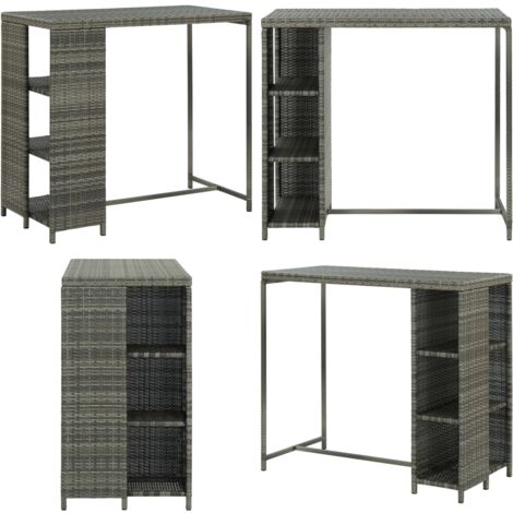 Tavolo da Bar con Ripiani Grigio 120x60x110 cm in Polyrattan - Ripiano - Rattan