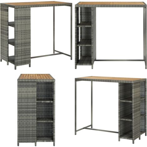 Tavolo da Bar con Ripiani Grigio 120x60x110 cm in Polyrattan - Ripiano - Rattan
