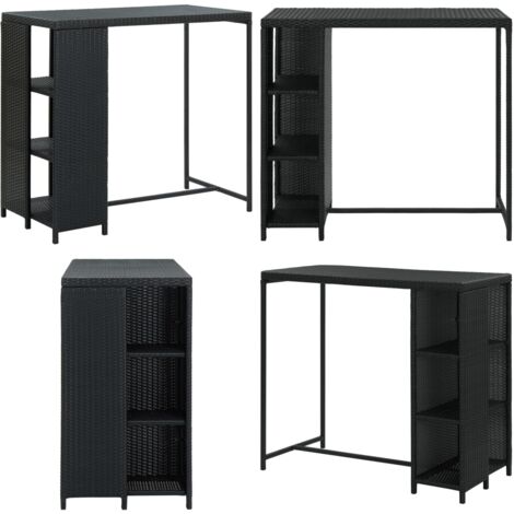 Tavolo da Bar con Ripiani Nero 120x60x110 cm in Polyrattan - Ripiano - Rattan