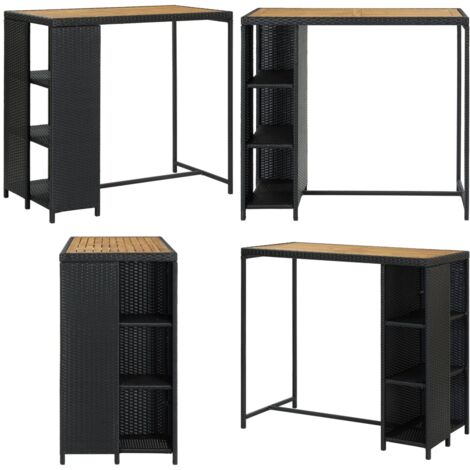 Tavolo da Bar con Ripiani Nero 120x60x110 cm in Polyrattan - Tavolo da pranzo - Tavolo da giardino