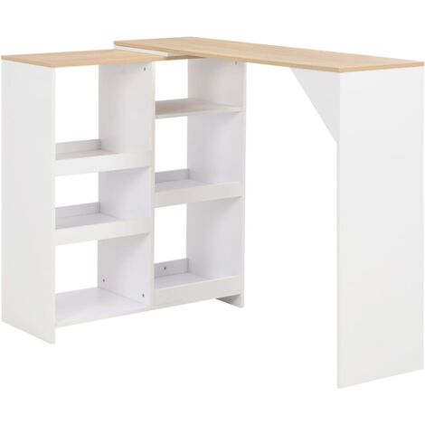 Tavolo da Bar con Scaffale Scrivania Porta PC in Legno Moderno vari colori colore : Bianco e legno