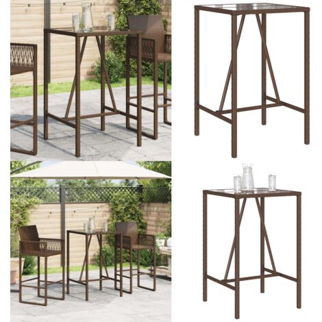 Tavolo da Bar da Esterno Marrone 70x70x110 cm in Polyrattan - Tavolo da giardino - Tavolo in vetro temperato