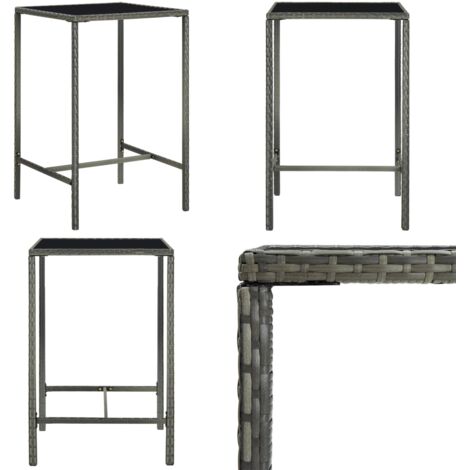Tavolo da Bar da Giardino Grigio 70x70x110 cm Polyrattan Vetro - Tavolo da giardino - Tavolo in vetro temperato