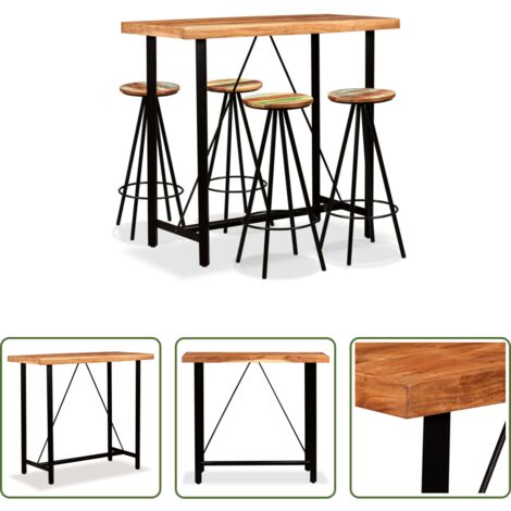 Tavolo da bar in acacia -  Set da Bar 5 pz in Legno Massello di Acacia e di Recupero