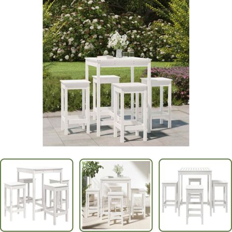 Tavolo da bar in legno -  Set Bar da Giardino 5 pz Bianco in Legno Massello di Pino
