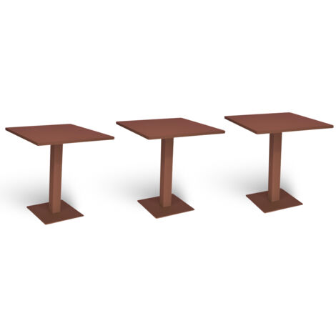Tavolo da bar rosso mattone cm 70 x cm 70 con piano in alluminio verniciato x 3