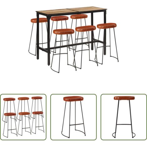 Tavolo da bar -  Set Bar 7pz Legno Massello Mango Grezzo e Metallo