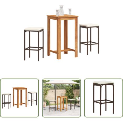 Tavolo da bar -  Set Bar da Giardino 3 pz Marrone in Legno Acacia e Polyrattan
