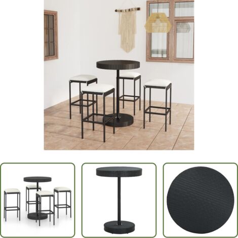 Tavolo da bar -  Set Bar da Giardino 5 pz con Cuscini Polyrattan Nero