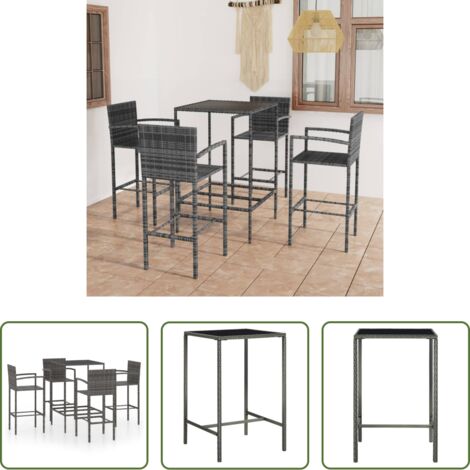 Tavolo da bar -  Set Bar da Giardino 5 pz in Polyrattan Grigio
