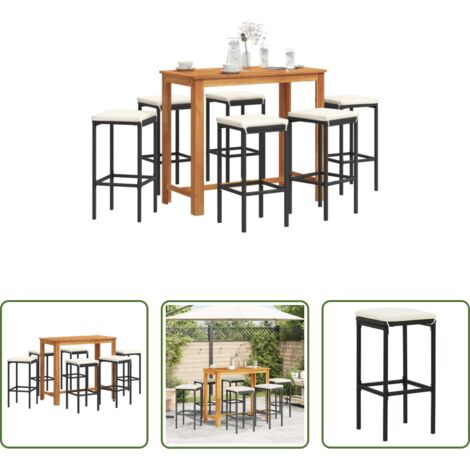 Tavolo da bar -  Set Bar da Giardino 7 pz Nero in Legno Acacia e Polyrattan