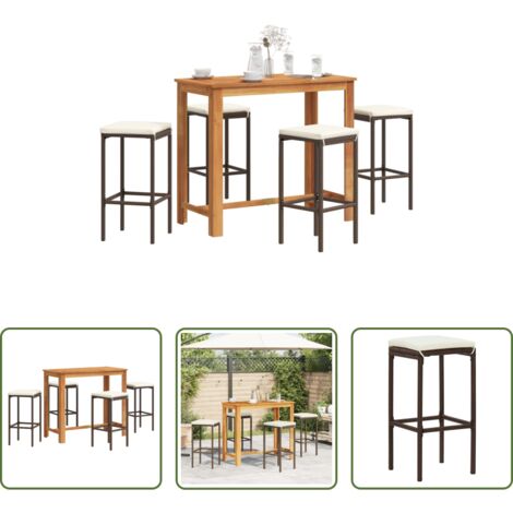 Tavolo da bar -  Set Bar Giardino 5pz Marrone Legno Massello Acacia e Polyrattan