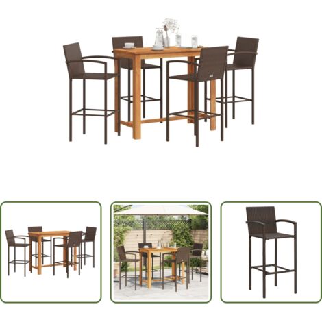 Tavolo da bar -  Set Bar Giardino 5pz Marrone Legno Massello Acacia e Polyrattan