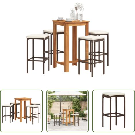 Tavolo da bar -  Set Bar Giardino 5pz Marrone Legno Massello Acacia e Polyrattan