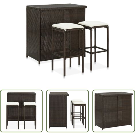 Tavolo da bar -  Set da Bar 3 pz in Polyrattan Marrone
