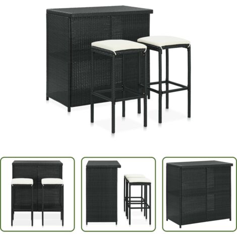 Tavolo da bar -  Set da Bar 3 pz in Polyrattan Nero