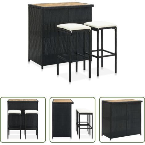 Tavolo da bar -  Set da Bar 3 pz in Polyrattan Nero