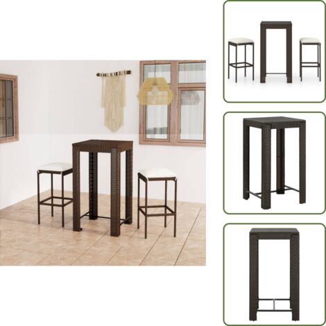 Tavolo da bar - vidaXL Set Bar da Giardino 3 pz con Cuscini Polyrattan Marrone - Cuscini per seduta