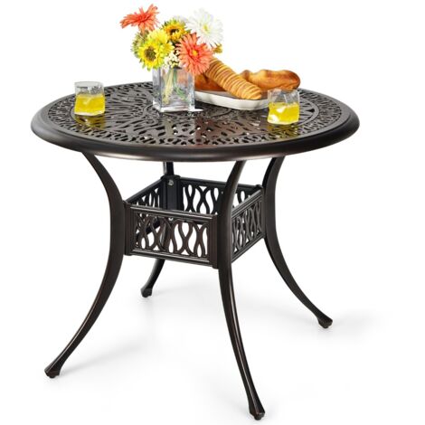 Tavolo da bistro in alluminio fuso con foro per ombrellone da 5 cm per giardino, Tavolo da pranzo da patio 91 cm Bronzo antico