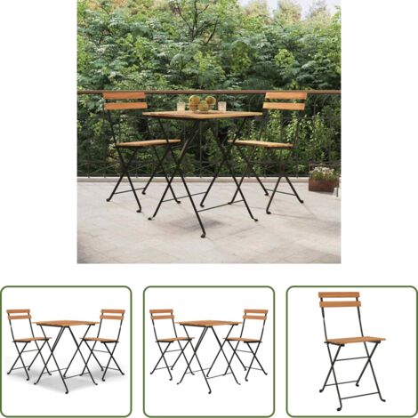Tavolo da bistrò -  Set Bistrò Pieghevole 3 pz in Legno Massello di Teak e Acciaio