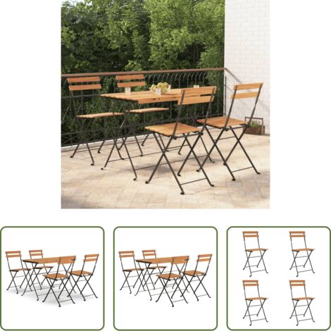 Tavolo da bistrò -  Set Bistrò Pieghevole 5pz in Legno Massello di Acacia e Acciaio