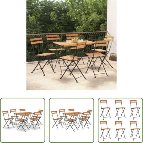 Tavolo da bistrò -  Set Bistrò Pieghevole 7pz in Legno Massello di Acacia e Acciaio